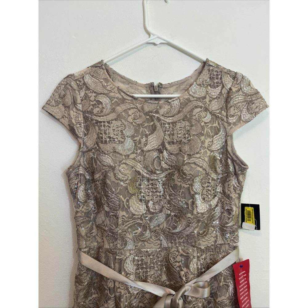Alex Evenings Metallic Champagne Lace Fit-and-Flare Midi Dress - Picture 2 of 10